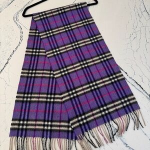 Burberry London 100% Cashmere Purple Plaid Scarf | Made in England